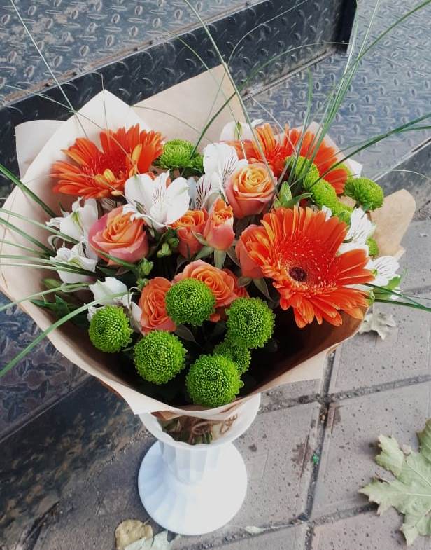 Букет цветов из: Герберы, Хризантемы, Альстромерии и Розы в Коврове