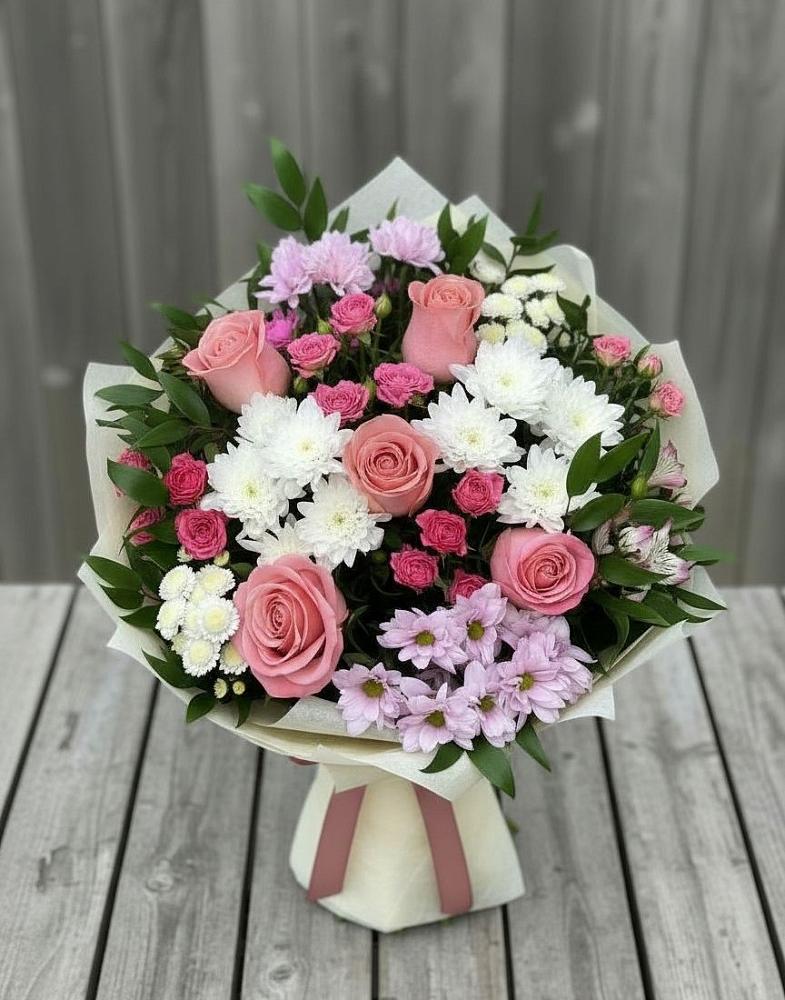 Букет цветов из: Альстромерии, Гвоздики, Розы и Хризантемы в Коврове