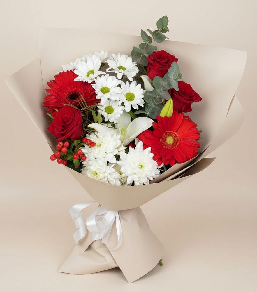 Букет цветов из: Розы, Хризантемы, Герберы и Лилии в Коврове