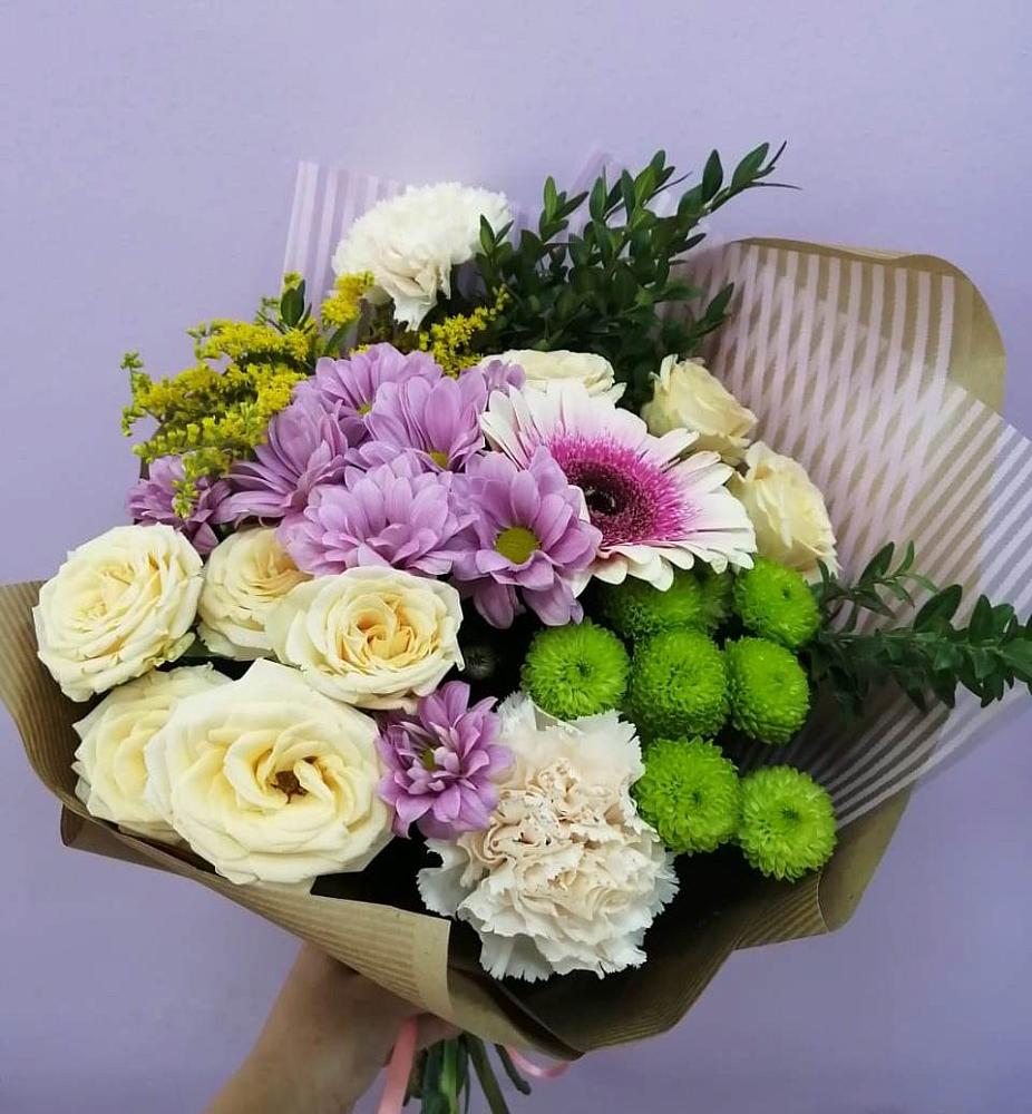 Букет цветов из: Хризантемы, Розы, Гвоздики и Герберы в Коврове