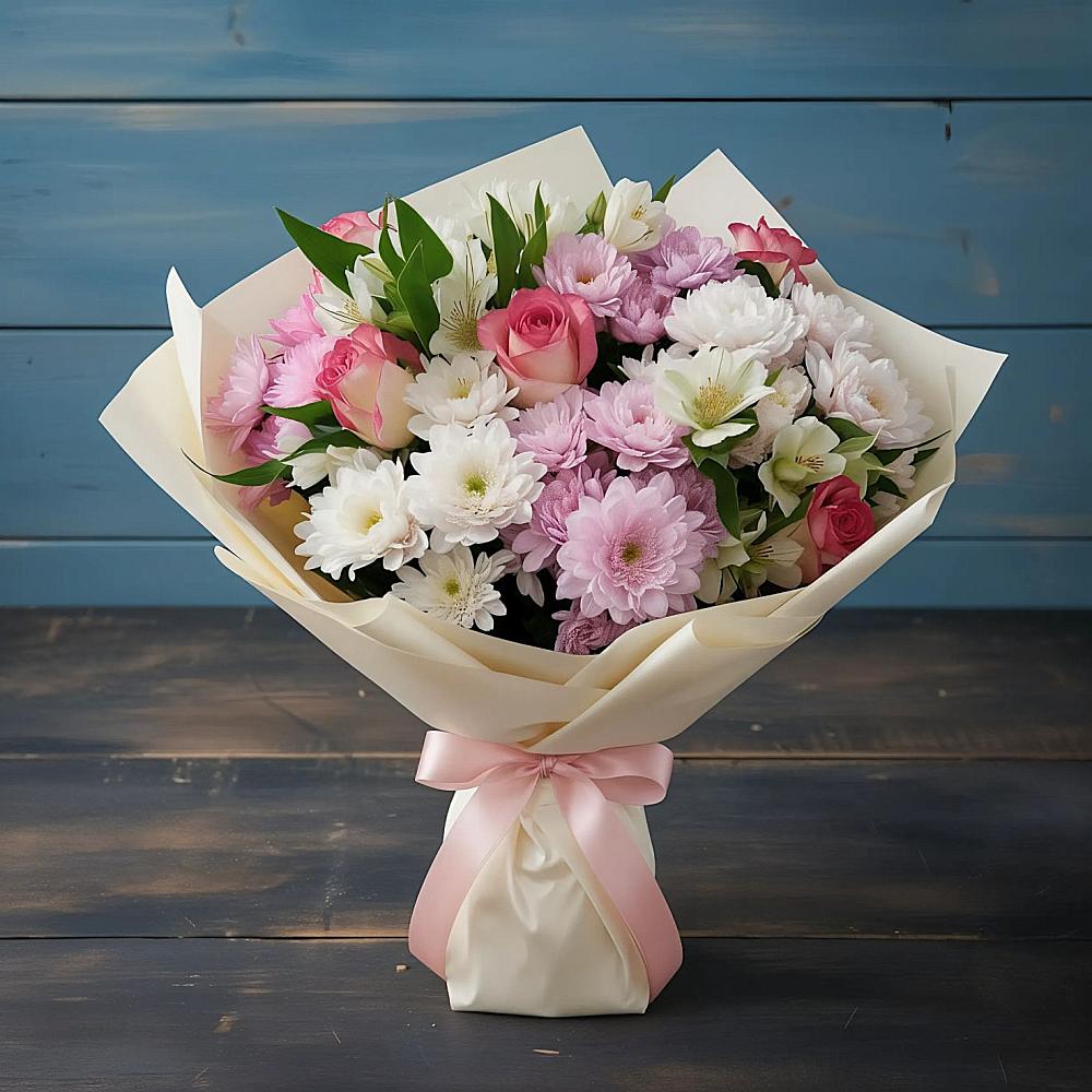 Букет цветов из: Хризантемы, Альстромерии и Розы в Коврове